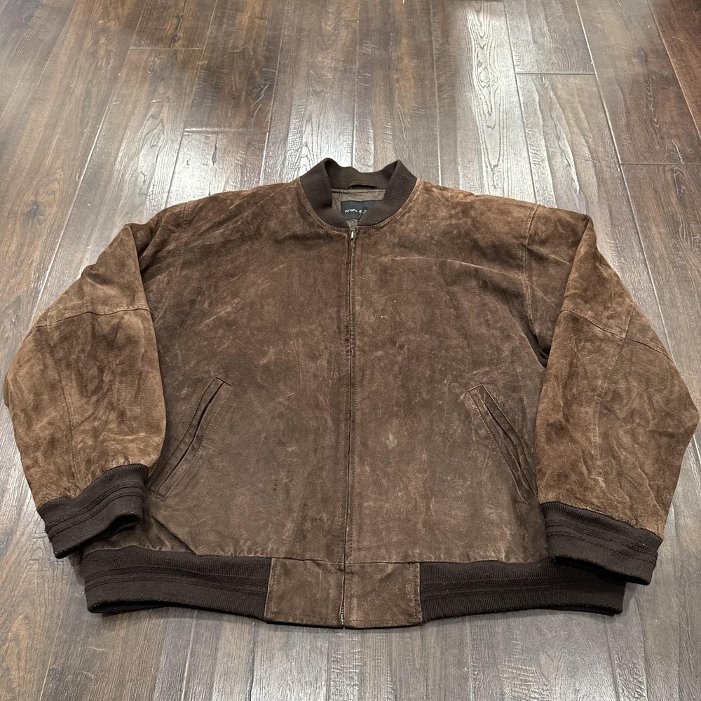 Croft & Barrow Jacket Mens XL Brown Leather Suede Bomber Full Zip Lined